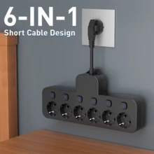 EU Typ C/E/F Stecker 220-240V Weiß Schwarz Desktop Ladestation 6-in-1 kurz/lang Schreibtisch/Wand Steckdosenleiste mit 6 AC Steckdosen 6 Schaltern individuelle Schaltersteuerung geeignet für Reisen Zuhause Büro Memorial Day Sommerbeginn Weiß/Schwarz - EU E-Typ Stecker (220-240V) - Übersicht 12
