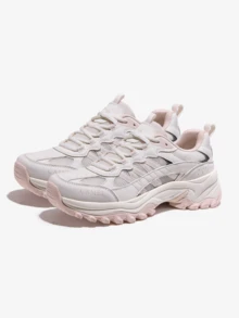 Zapatillas de running retro para mujer, con suela suave, antideslizante y amortiguadora, ligeras y transpirables para uso casual - Polvo blanco/mantequilla - Ver 4