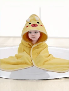 1pc Baby Hooded Towel, Neutral Animal Face Design Infant Cloak, Unique Animal Pattern Newborn Bathrobe, Super Soft Coral Fleece Cartoon Bathroom Wrap Towel, Suitable For All Seasons - Multicolor - View 15