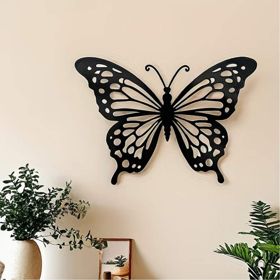 2D Flat, 1pc Beautiful Black Acrylic Butterfly Wall Decor, Outdoor Wall Decoration - Perfect For Living Room, Study Room Decor Or Outdoor Space, Butterfly Silhouette Garden Yard Decorative Craft - Multicolor - View 1