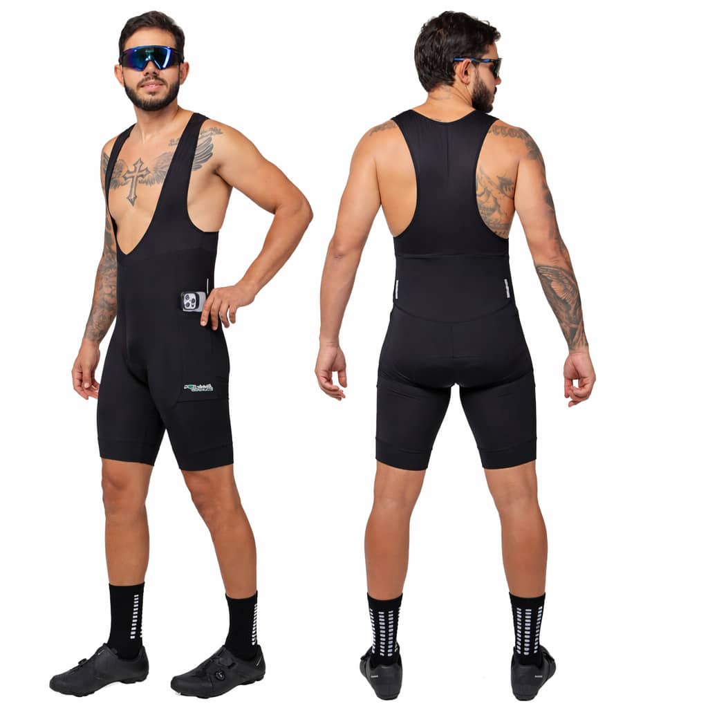 Men's Cycling Bib Shorts With Gel Padding D120 3 Layers High Performance Bike Pedal MTB Polyamide UV - Black - View 1