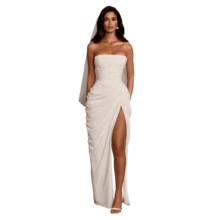Asymmetrical Pleated High Split Dress - White - View 1