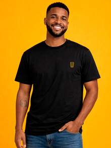 T-Shirt Resenharia Copo Americano Minimalist Brazilian Style Black Casual Unisex Friends Beer Bar Men's Women's 100% Cotton - 黑色 - 查看 2