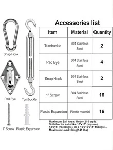 1 Set 6-Inch Outdoor Canopy Hardware Kit, Includes Swivel Hooks And Brackets, Suitable For Triangle/Rectangle Canopy, Patio Shade Installation Hardware - A - View 9