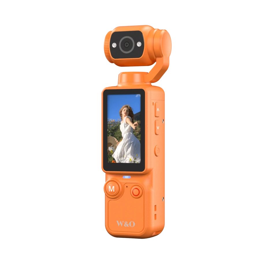 W&O 4K 1.9"HD Video Recording Camera - Portable, Rechargeable, Video Log Camera, 2000mAh Long Battery Life, 4k Handheld Stabilizer Pocket Sports Camera Gimbal | 4k Handheld Stabilizer | Magnet | 180 ° Perspective, Body Camera,  USB Charging 180 ° Rotation, 1.9 "CMOS, Perfect For Video And Video Recording, Perfect For Life Recording And Travel - 橘色 - 查看 1