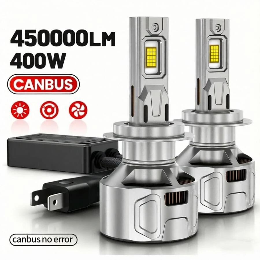 HYNBYZJ 2个H4 Canbus LED大灯灯泡 400W H7 H11 H1 9005 HB3 9006 HB4 9012 HIR2 Turbo 汽车大灯 12V 24V 车灯 - A - 查看 1