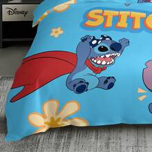 Miniso 迪士尼史迪奇可爱卡通蓝色床上用品套装，三件套，包含被套和枕套，四季皆宜，适用于家庭卧室 - 彩色 - 查看 3