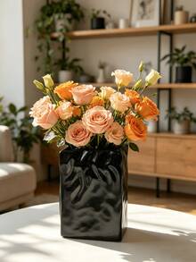 1Pc Glossy Black Wrinkled Texture Square Resin Vase - Nordic Modern Minimalist Luxury Flower Vase For Living Room, Entryway & Desktop | Home Decor, Room Decor, Vintage Decor, Boho Decor, Desk Decor, Unique Gift, Table Centerpiece, Housewarming Gift - New Model - View 8