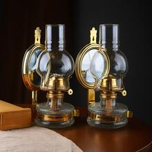 amanigo 1pc Dual Use Wall Mounted & Tabletop Vintage Kerosene Lamp, Glass Hurricane Oil Lantern With Back Mirror Adjustable Wick, Retro Decor Light For Bathroom Corridor Farmhouse Wedding Gift - 1PC - View 11