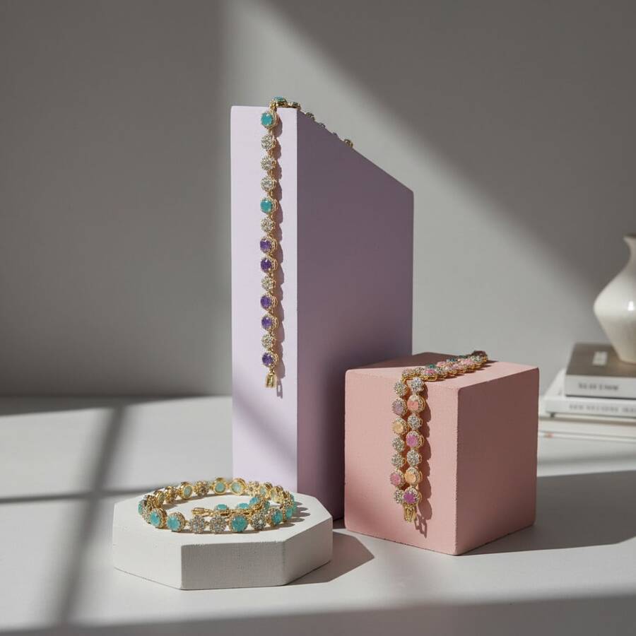 1 chiếc vòng tay tennis sang trọng mạ vàng hợp kim đồng, đính pha lê giả bong bóng, dành cho nữ, thích hợp cho đám cưới và tiệc tùng. - phong cách 1 - Xem 1