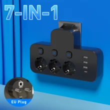 Fast Charging Multi-Port Power Strip Charger Desktop Charging Station 7-In-1 EU Multi-Port Desktop Charging Station, Multi-Function USB Outlet, 3 AC Outlets 3 USB Ports 1 Type-C TC Port, High-Quality Converter Socket, Travel Adapter Plug, Independent Switch Design, Suitable For Home, Office, Kitchen, Dorm, Travel, Graduation Memorial Day - EU E Type Plug(220-240V) - View 7