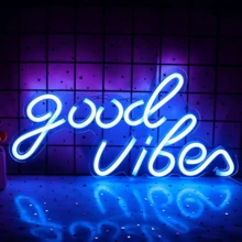 11.45*5.6inch USB Powered "Good Vibes" Neon Sign LED Wall Light, Switch Controlled, Suitable For Bedroom, Home Party, Valentine's Day Gift And More Decorations - No Battery Required - Blue color light - View 4