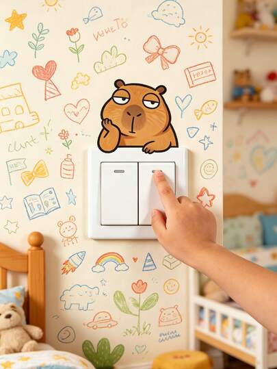 1pc Cute Cartoon Animal Wall Sticker, Nursery Decor, Self-Adhesive PVC Sticker, Adorable Animal Switch Home Decor Sticker, Suitable For Bedroom, Living Room, Children's Room, Switch Panel Decoration