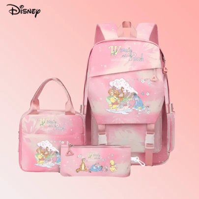 Miniso Set di 3 pezzi per la scuola di Disney Winnie the Pooh, zaino con borsa termica e astuccio, con stampa carina di Pooh e amici, forniture scolastiche perfette per ragazzi e ragazze, regalo ideale per il ritorno a scuola
