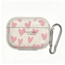 Funda protectora con diseño de letras y corazones con brillo, elementos de corazón rosa para cable de datos, para AirPods 4/Pro 2/3, funda para auriculares Bluetooth para AirPods Pro 3, regalo del Día de la Madre de primavera - Multicolor - Ver 8