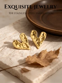 Khuyên tai nữ hình trái tim dập nổi, mạ vàng 18K, bằng thép không gỉ, kiểu dáng đơn giản, chống dị ứng, không đính đá quý, trang sức vàng. - Bông tai hình trái tim - Xem 3