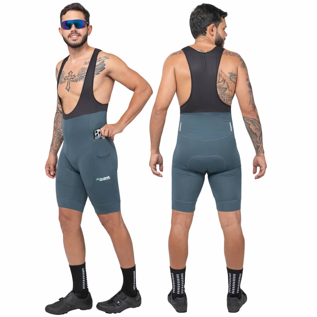 Men's Cycling Bib Shorts With Gel Padding D120 3 Layers High Performance Bike Pedal MTB Polyamide UV - Grey - View 1