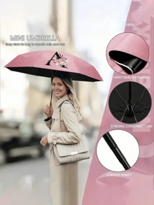 Paraguas plegable, paraguas para la lluvia, paraguas para el sol, esencial de viaje, paraguas de bolsillo mini de doble uso portátil con protección solar, paraguas totalmente automático, protección UV, reforzado, unisex, a prueba de viento, paraguas plegable compacto. - Paraguas estampado - Ver 2