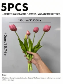ZaiYe 5/10/15pcs Set, High-End Artificial Tulips, Valentine's Day Gift, Bridal Bouquet, Modern Minimalist European Style Decor, Plastic Fake Flower Bouquet, Artificial Plant Decor, Suitable For Home And Outdoor - Multicolor - View 15