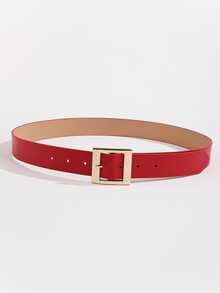 1 pieza Cinturón de mujer talla grande con hebilla cuadrada de espejo, estampado geométrico en blanco y negro, rojo y leopardo, accesorio casual para otoño/invierno, adecuado para verano, otoño y Halloween - Rojo - Ver 4