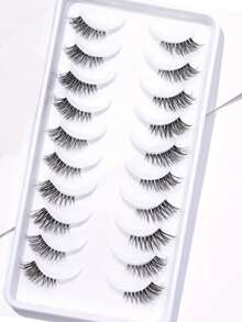 10 Pairs Elegant Feather Half-Strip Eyelashes - Provide Natural Look, Transparent Band, Curled Design, Enhance Density, Lightweight, Reusable, Easy To Wear, Suitable For Daily Wear, Dates, Parties - View 2