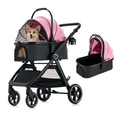 3 In1 Pet Stroller For Small/Medium Dogs, Foldable Dog Stroller With Detachable Carrier, 4 Wheels Cat Stroller, 3 In 1 Pet Stroller For Dogs Cats Up To 50 Lbs, With Cup Holders,Easy Assembly, Pink