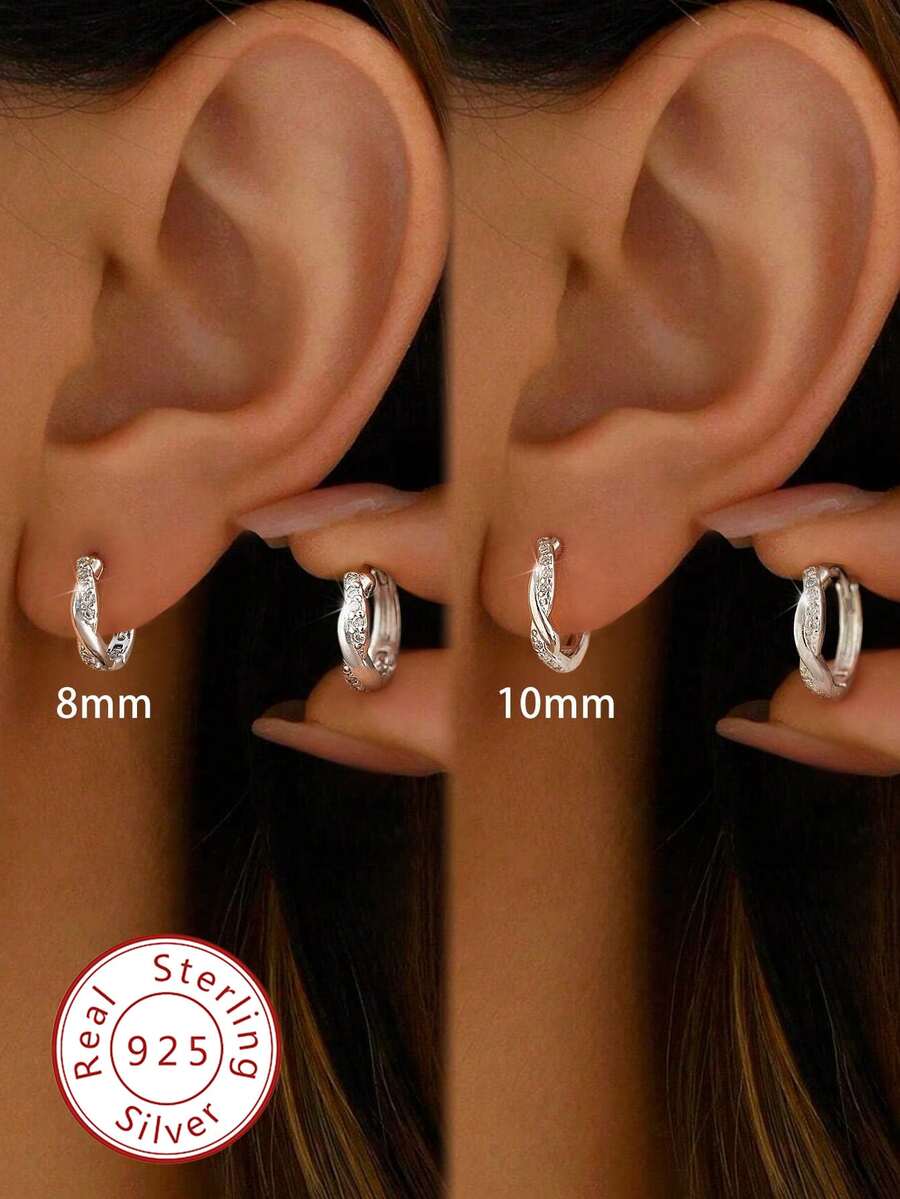 1 Đôi bông tai bạc S925 kiểu dệt, tối giản và thanh lịch, phù hợp để đeo hàng ngày, dự tiệc và làm quà tặng ngày Valentine. - Hoa tai sóng - Xem 1