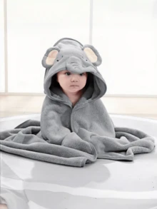 1pc Baby Hooded Towel, Neutral Animal Face Design Infant Cloak, Unique Animal Pattern Newborn Bathrobe, Super Soft Coral Fleece Cartoon Bathroom Wrap Towel, Suitable For All Seasons - Multicolor - View 11