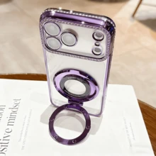 1pc Glitter Rhinestone Phone Case Compatible With IPhone 11/14 Pro Max/15 Pro Max 17 17 Pro 17 Pro Max,16 16 Pro 16 Pro Max, Supports Wireless Charging, Compatible With Samsung Galaxy A02S-A07 A12-A17 A22-A26 A32-A37 A50-A57 S20-S25, Honor Magic, Reno, Smart Series - Purple - View 3