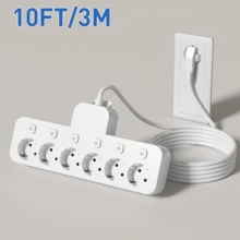 EU Typ C/E/F Stecker 220-240V Weiß Schwarz Desktop Ladestation 6-in-1 kurz/lang Schreibtisch/Wand Steckdosenleiste mit 6 AC Steckdosen 6 Schaltern individuelle Schaltersteuerung geeignet für Reisen Zuhause Büro Memorial Day Sommerbeginn Weiß/Schwarz - EU E-Typ Stecker (220-240V) - Übersicht 13