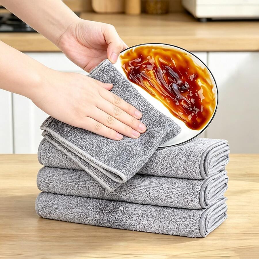 1/3/5 Pcs Bamboo Charcoal Fiber Cleaning Cloth, Thickened Material With Strong Absorbency, Easy To Rinse And Reuse, Effective Degreasing And Cleaning Dishcloth. Can Be Used For Cleaning Kitchen, Sink, Pots And Pans, As Well As Wiping Windows, Mirrors, Cars, Desks, Countertops And Stoves. No Lint Shedding, No Water Stains, Multi-Functional Wiping Cloth, Kitchen Cleaning Essential, Daily Household Necessity.