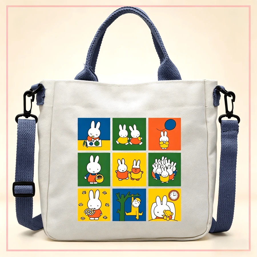 1 chiếc túi tote vải canvas hình Miffy, túi xách đeo vai dễ thương, thích hợp cho trường học, làm quà tặng, sinh nhật, ngày Valentine, mùa tựu trường. - Nhiều màu - Xem 1