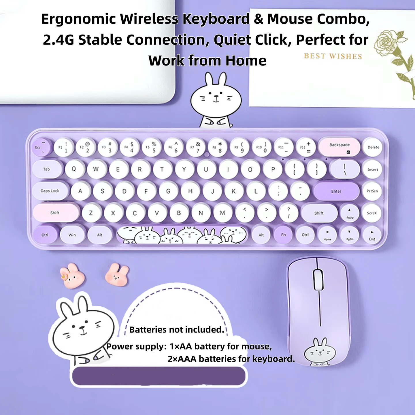 MOFii I Bean Pro 68键无线键鼠套装，小巧便携，专为女生设计，可爱造型搭配静音按键，美观的桌面外设。2.4G USB连接。不含电池。电源：鼠标需1节AA电池，键盘需2节AAA电池。