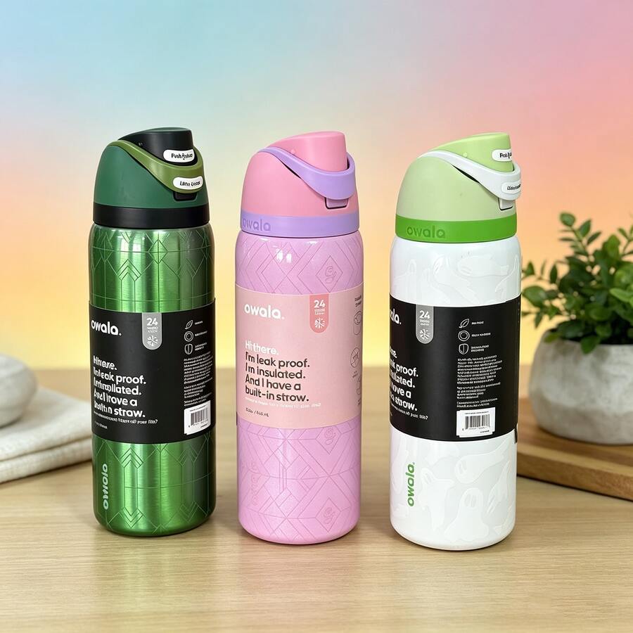 Bình nước Owala 32oz kiểu FreeSip có chức năng lọc trái cây, bình giữ nhiệt di động ngoài trời có tay cầm và nắp lật, thích hợp cho thể thao, du lịch và các hoạt động học tập. Khả năng giữ nhiệt tuyệt vời, thiết kế nắp lật tiện lợi, lý tưởng cho đồ uống nóng/lạnh, cà phê và đồ uống đá. - Nhiều màu - Xem 1