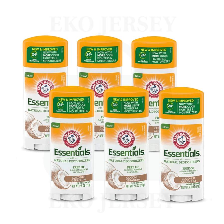 Arm & Hammer Essentials Coconut Geranium Natural Stick Deodorant Aluminum-Paraben Free & 24H Odor 2.5oz Pack Of 6 - 多樣化香型 - 查看 1