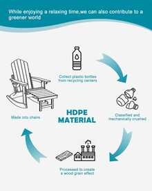 Adirondack Rocking Chairs With Retractable Ottoman & Cup Holders, 6-In-1 Folding HDPE Outdoor Rockers For Patio, Porch, Lawn,Brown - Brown - View 2