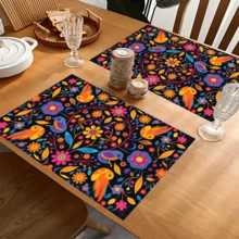 1pc/4pcs/6pcs/8pcs Mexican Folkloric Floral & Bird Pattern Linen Placemats, Suitable For Dining Table, All Seasons Decor, Modern Washable Tabletop Mats, Room Decor, Coasters, Kitchen Dining Mats, Indoor/Outdoor Party Decorations, Ideal Gift - Multicolor - View 9