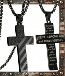 American Necklace Men Bible Verse, Christian Religious Scriptures Faith Baptism 1st First Pendant Chain Boys, Fathers Dad Day Graduation Jewelry Gifts Him - Black - View 1