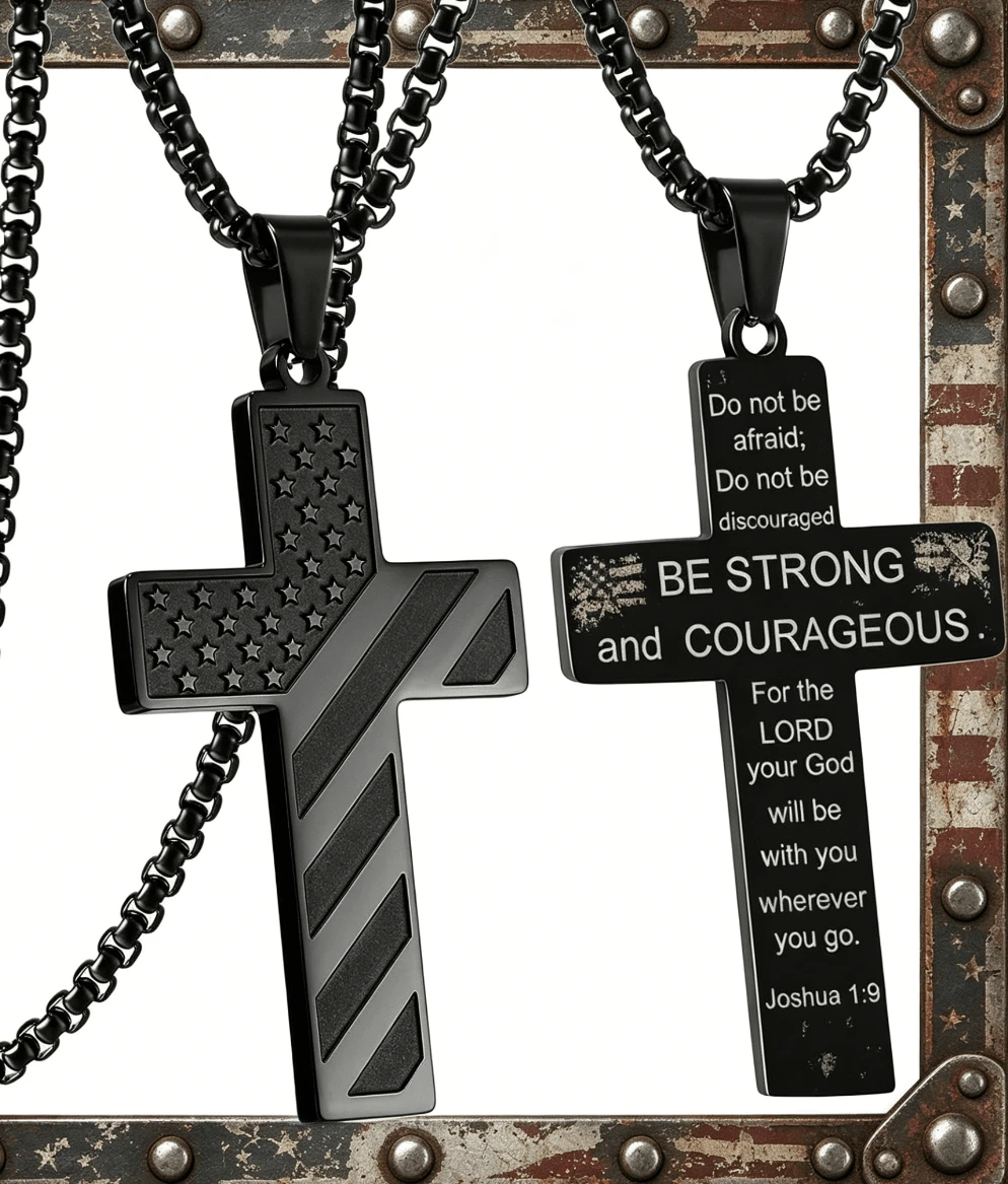 American Necklace Men Bible Verse, Christian Religious Scriptures Faith Baptism 1st First Pendant Chain Boys, Fathers Dad Day Graduation Jewelry Gifts Him - Black - View 1
