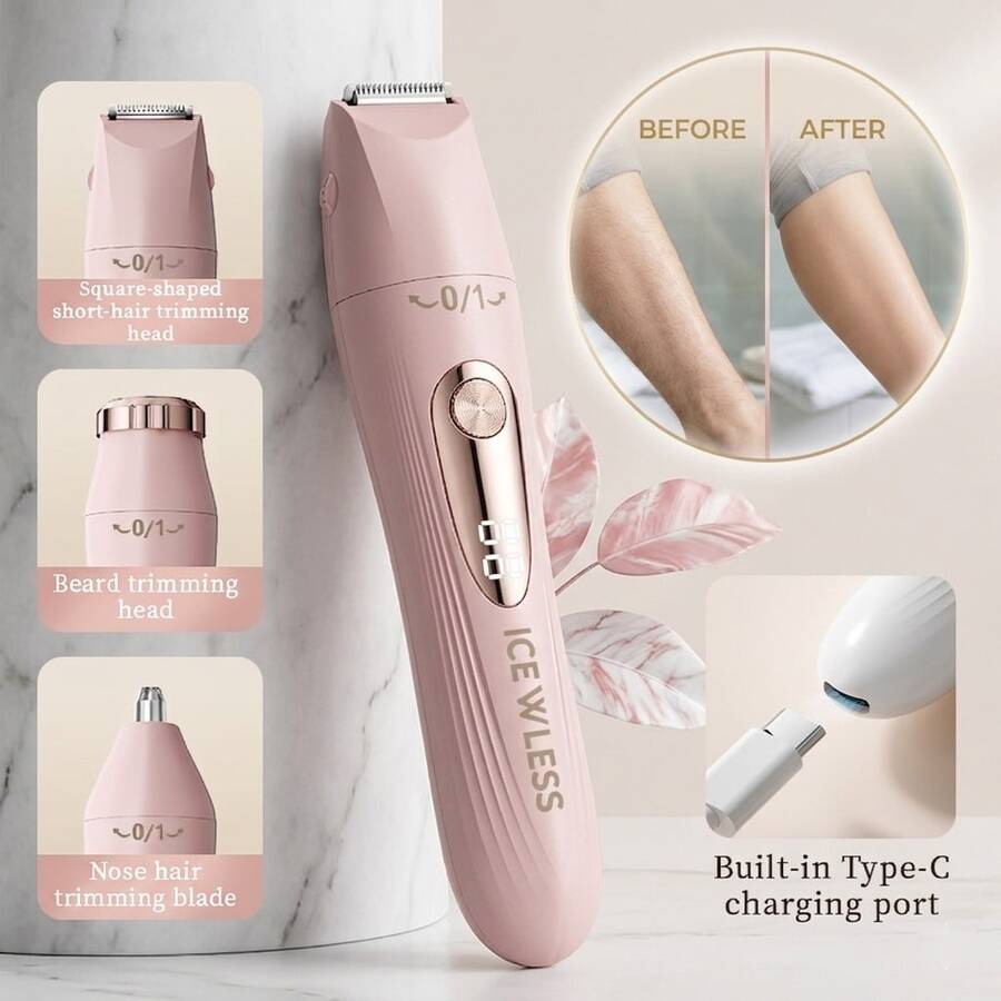 Women's 3-In-1 Hair Removal Device, Combines Shaver And Trimmer, Electric Underarm Hair Removal Device, Intimate Area Hair Removal, Gentle And Efficient, Rechargeable, Fully Automatic Hair Removal Device, Suitable For Shaving And Hair Removal