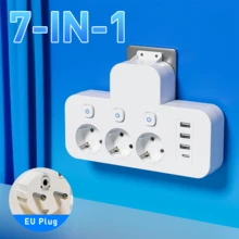 Fast Charging Multi-Port Power Strip Charger Desktop Charging Station 7-In-1 EU Multi-Port Desktop Charging Station, Multi-Function USB Outlet, 3 AC Outlets 3 USB Ports 1 Type-C TC Port, High-Quality Converter Socket, Travel Adapter Plug, Independent Switch Design, Suitable For Home, Office, Kitchen, Dorm, Travel, Graduation Memorial Day - EU E Type Plug(220-240V) - View 9