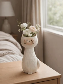 1个暹罗猫花瓶，可爱的猫咪花瓶，带有锤纹质感，适合家居桌面装饰，为您的房间营造美丽的氛围。 - 暹羅貓 - 查看 3