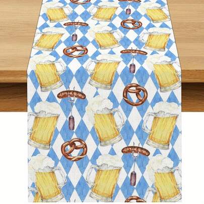 1 pieza/Set de 7 piezas Camino de mesa de Oktoberfest, decoración de fiesta de cerveza estilo bávaro alemán, se puede usar en la entrada, mesa de café, sala de estar para agregar una atmósfera fresca para la comida diaria y la celebración de fiestas