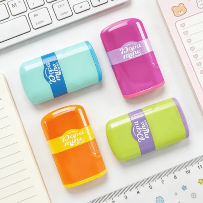 1pc Portable Color Pencil Sharpener - Cartoon Dual Hole Design, Manual Operation Without Battery, Comes With Rubber, Durable School Supplies, Suitable For Teenagers And Adults, Art Stationery, Unique Design, Transparent Structure, Suitable For Home And Classroom Use, Various Colors, Compact And Portable, Essential For Back To School Season
