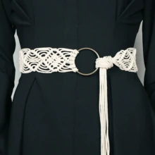 1pc Bohemian Style Women's Braided Waist Belt For Dress, Versatile Vintage Accessory Suitable For Casual Outings, Weddings And Parties Summer, School Fall, Autumn, Halloween - 白色 - 查看 8