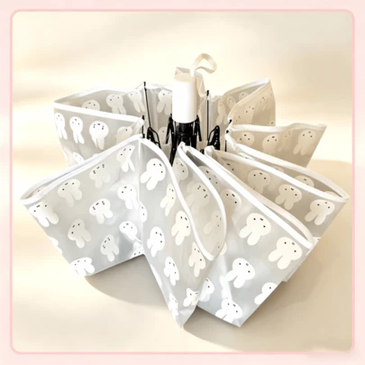  1PC Miffy Full Print Transparent Folding Umbrella, Cute Portable Umbrella For School Commute & Photo Taking, Perfect Gift For Birthday, Valentine's Day, Back To School