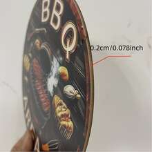 2D Plat - Décoration suspendue 2D plate, logo de zone de barbecue en bois, (20 cm * 20 cm) Inspiration d'art mural de barbecue vintage, décoration extérieure thématique barbecue avec images de steak et d'outils, décoration vintage de bar/café/patio de jardin - Multicolore - Voir 4