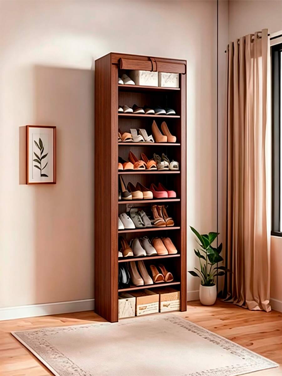 9-Tier Shoe Rack With Lid, Shoe Organizer, Narrow Shoe Rack With Lid, 9-Tier High Shoe Cabinet, Solid Shoe Rack, Shoe Rack Finish, Can Accommodate 20-22 Independent Shoe Cabinets With Dust Lid. - Coklat - View 1