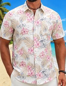Men's Hawaiian Shirt Short Sleeve Tropical Print Button Down Summer Beach Casual Lightweight Breathable Top - 6MT78 - Xem 1