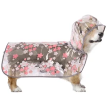 1件裝透明花卉圖案狗狗雨衣，適合小型、中型與大型犬幼犬，連帽披風式防水狗狗雨衣（附牽繩孔），便攜式 - 粉色 - 查看 2